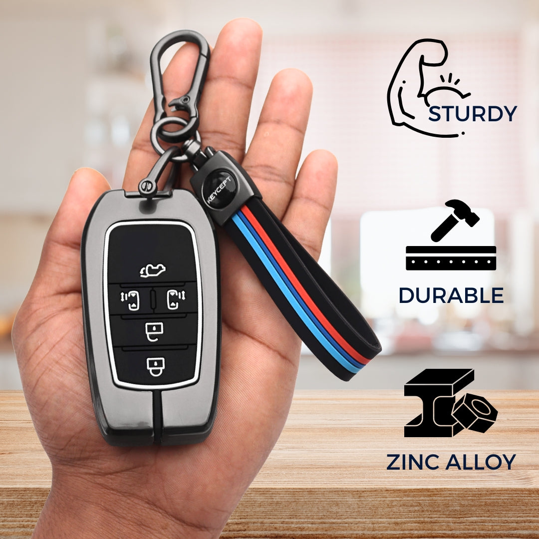Keycept Metal Alloy Car Key Cover for Toyota Vellfire 5 Button Smart Key with keychain (Type M2)