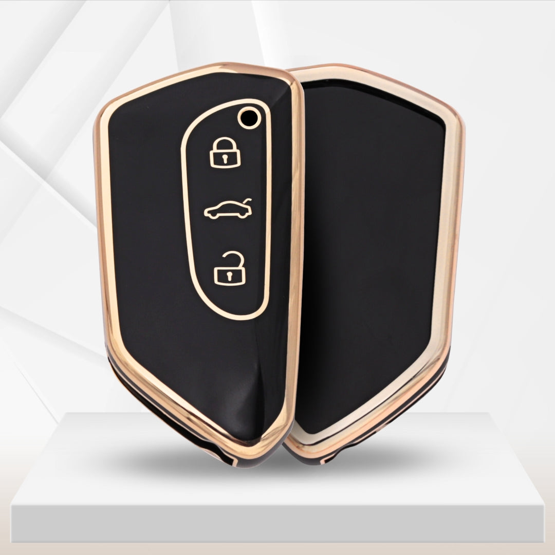 Skoda/Volkswagen Gold Line TPU Key Cover with Keychain (Type 2)