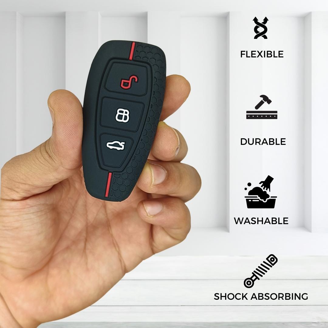 Ford ecosport 3 button smart silicone key cover case accessories with keychain black