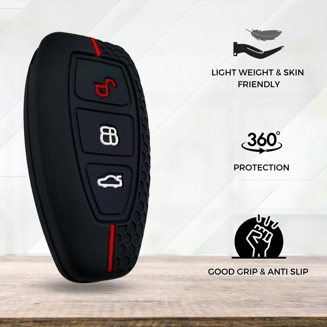 Ford ecosport 3 button smart silicone key cover case accessories with keychain black