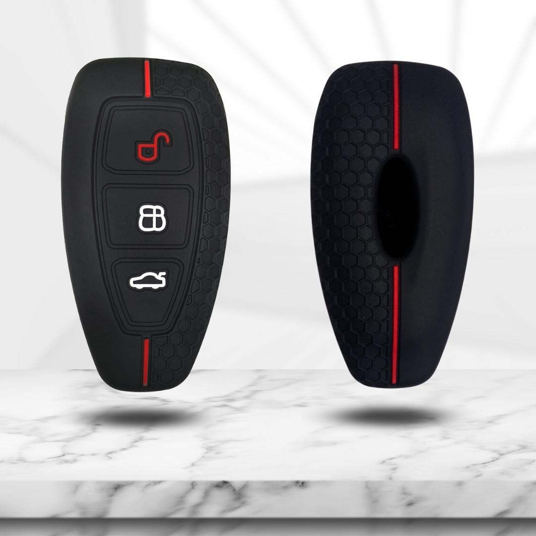 Ford ecosport 3 button smart silicone key cover case accessories with keychain black