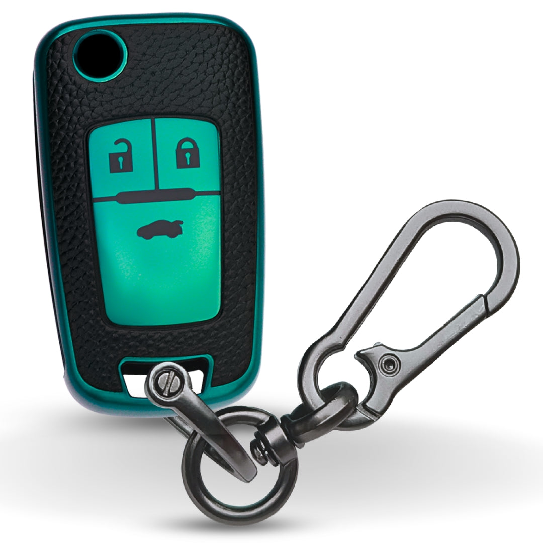 Keycept TPU Leather Car Key Cover for Chevrolet Cruze | Beat | Avio | Spark 3 Button Flip Key Only with keychain (Type K1)