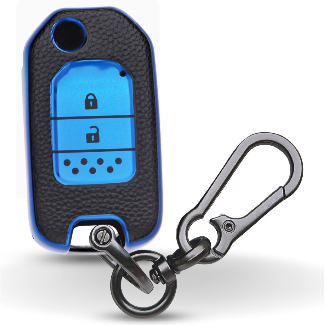 Keycept TPU Leather Car Key Cover for Honda City, WR-V 2 Button Flip Key with keychain (Type K1)