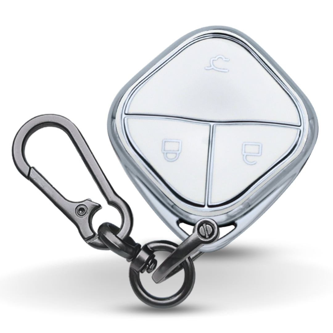 Silver Line TPU Key Cover for MG Comet 3 button Smart key with Keychain.