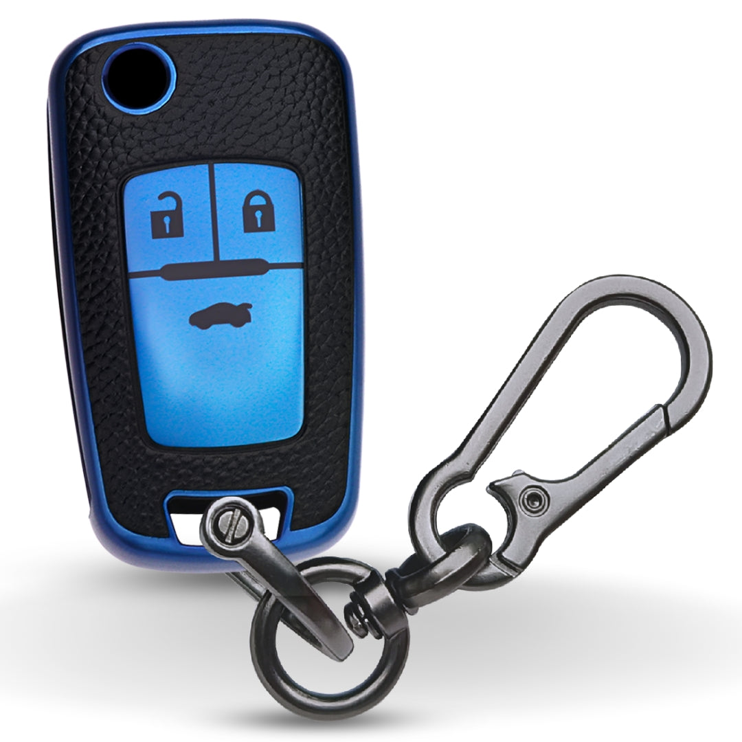 Keycept TPU Leather Car Key Cover for Chevrolet Cruze | Beat | Avio | Spark 3 Button Flip Key Only with keychain (Type K1)