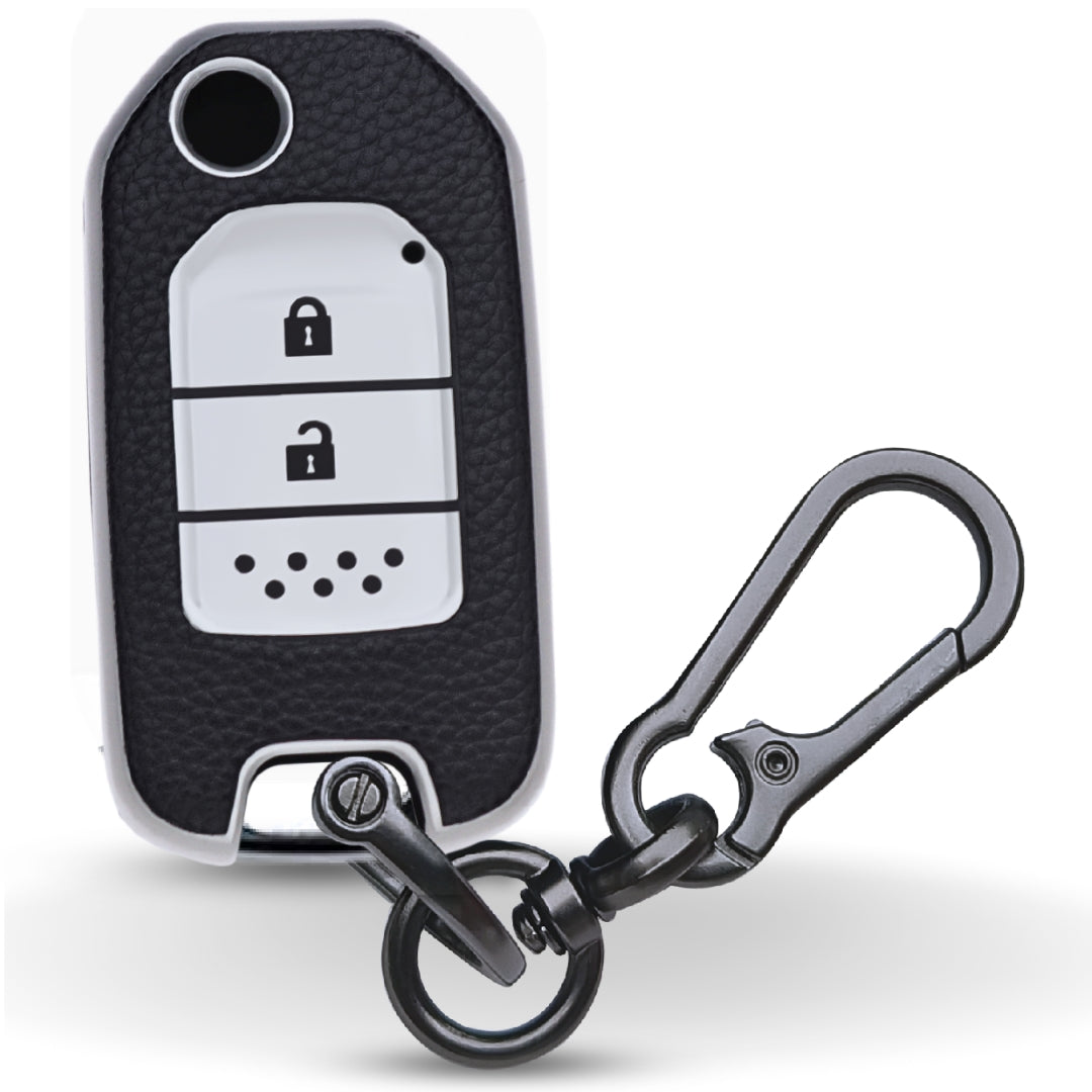 Keycept TPU Leather Car Key Cover for Honda City, WR-V 2 Button Flip Key with keychain (Type K1)