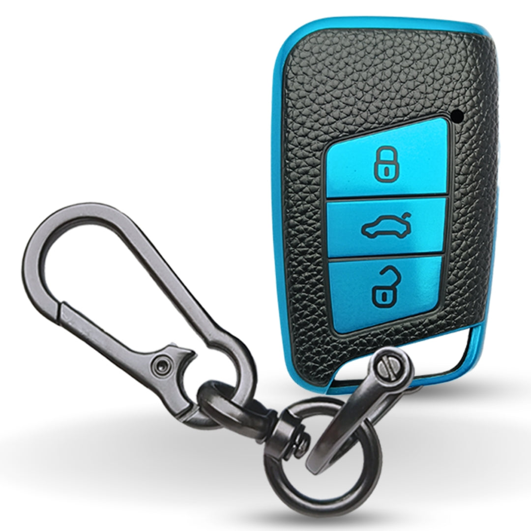 Skoda/Volkswagen TPU Leather Key Cover with Keychain. (Type 1)