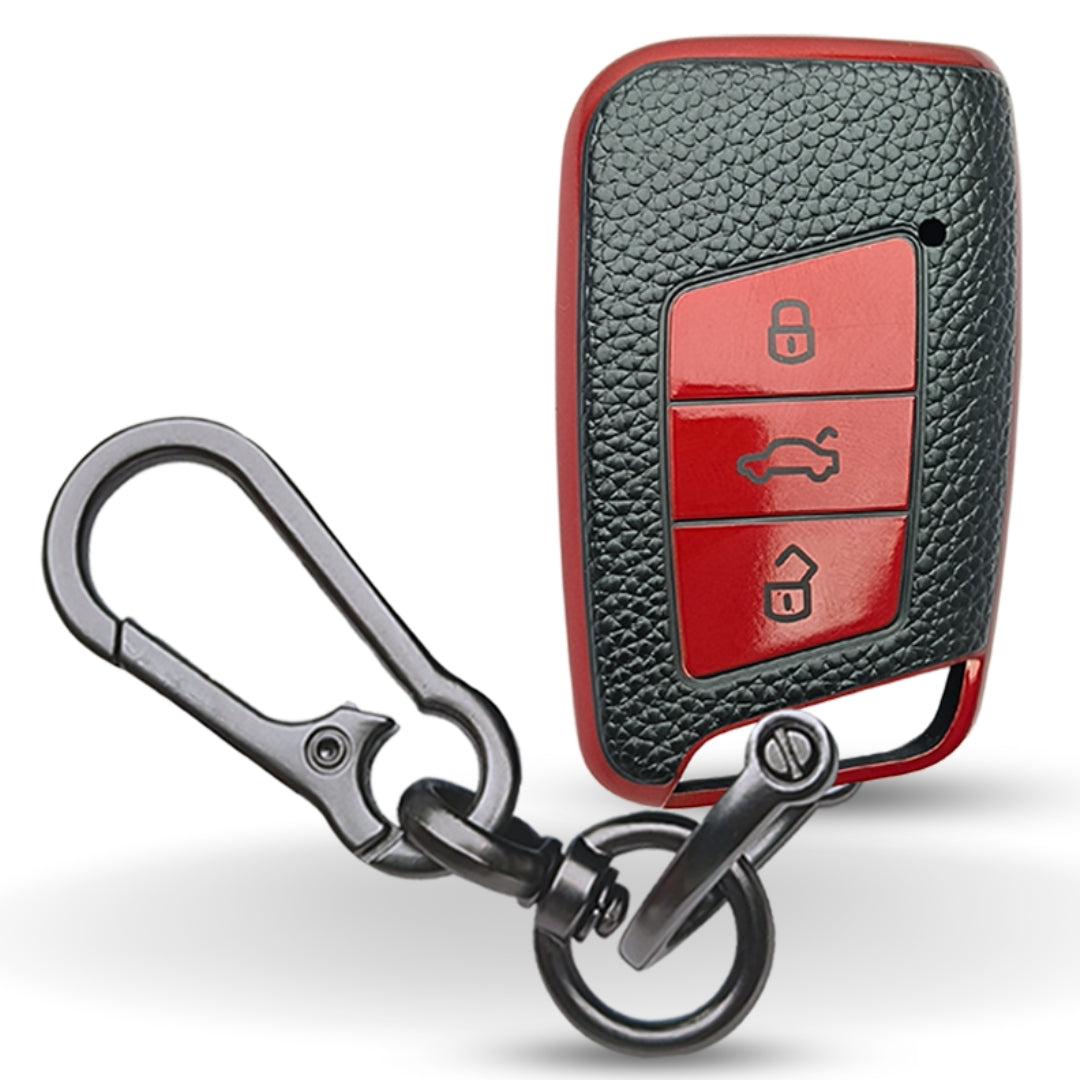 Skoda/Volkswagen TPU Leather Key Cover with Keychain. (Type 1)