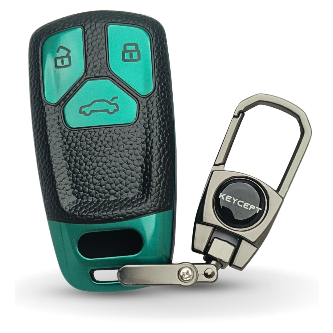 Green TPU Leather Key Cover for Audi A4, S4, B7, B8, A6, A5, A7, A8, Q5, S5, S6, Q7 3 button smart key With Keychain