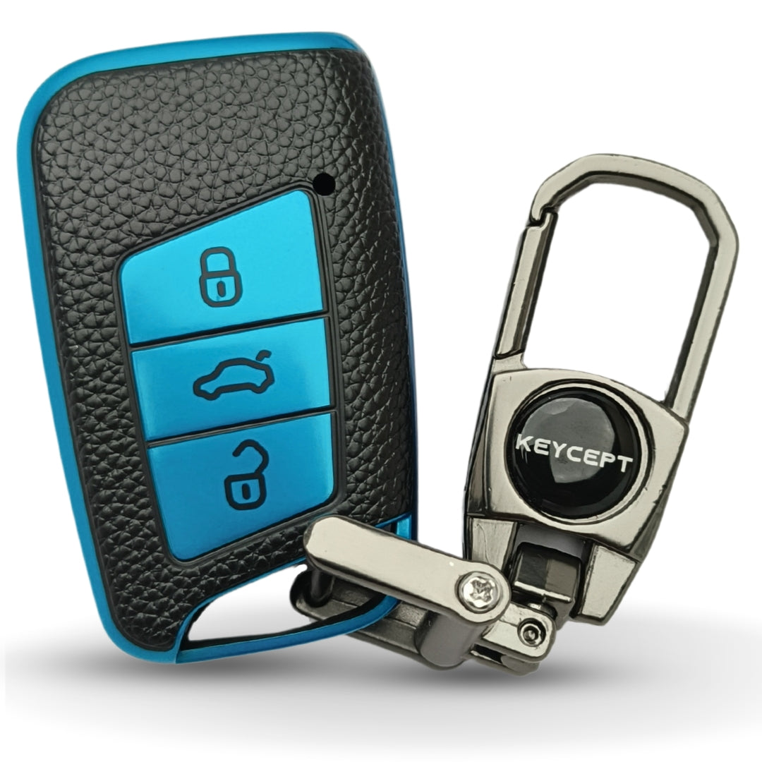 Skoda/Volkswagen TPU Leather Key Cover with Keychain. (Type 2)