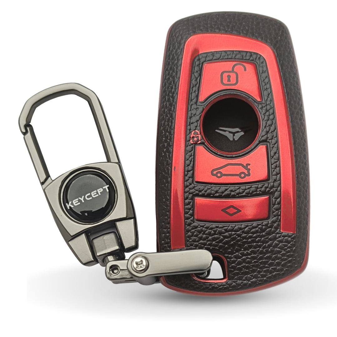 BMW TPU Leather Key Cover With Keychain. (Type 2)