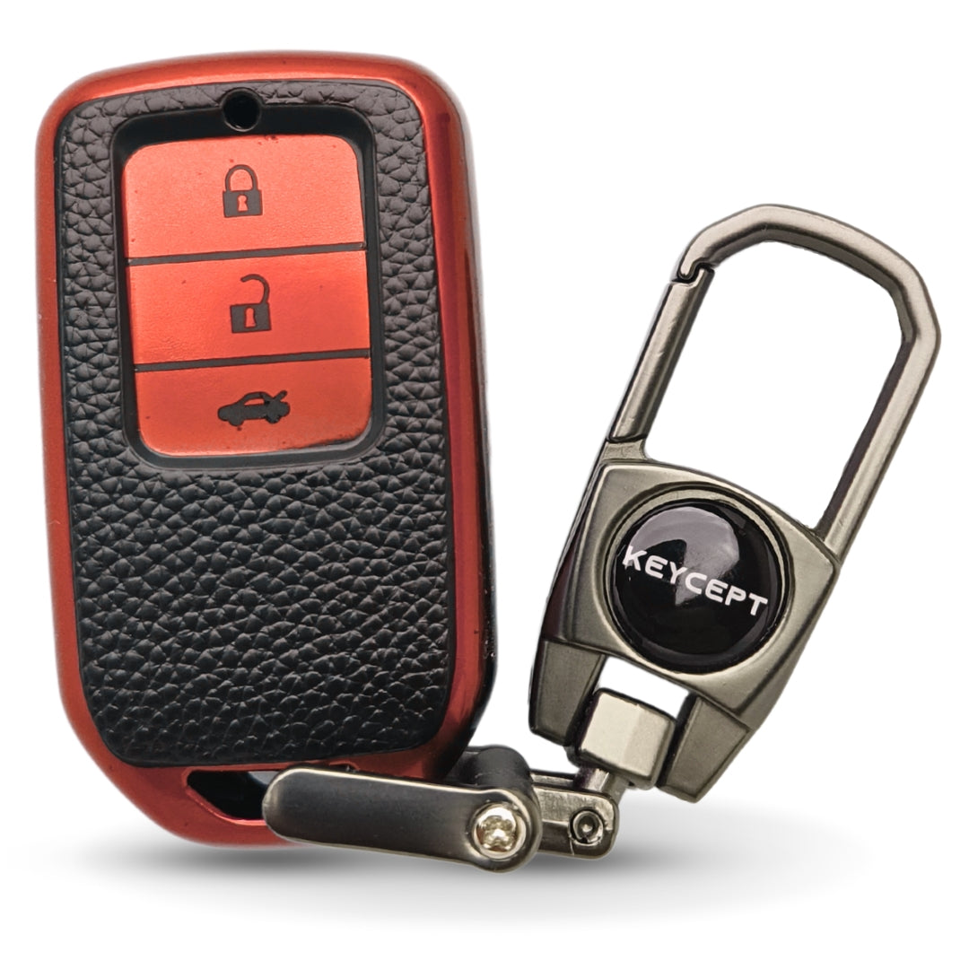 Honda TPU Leather Key Cover with Keychain. (Type 2)