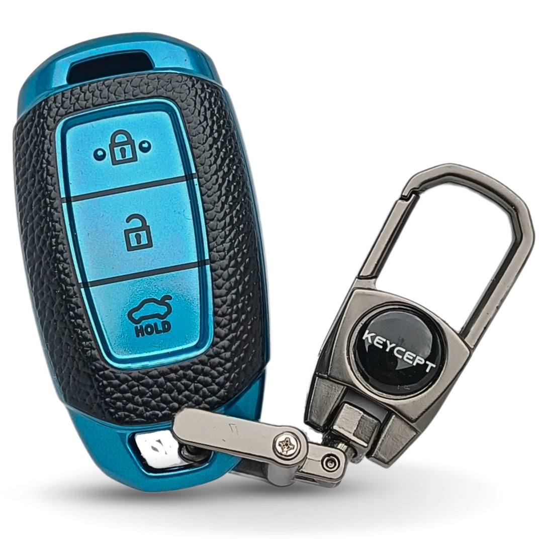 Hyundai TPU Leather Key Cover with Keychain. (Type 2)