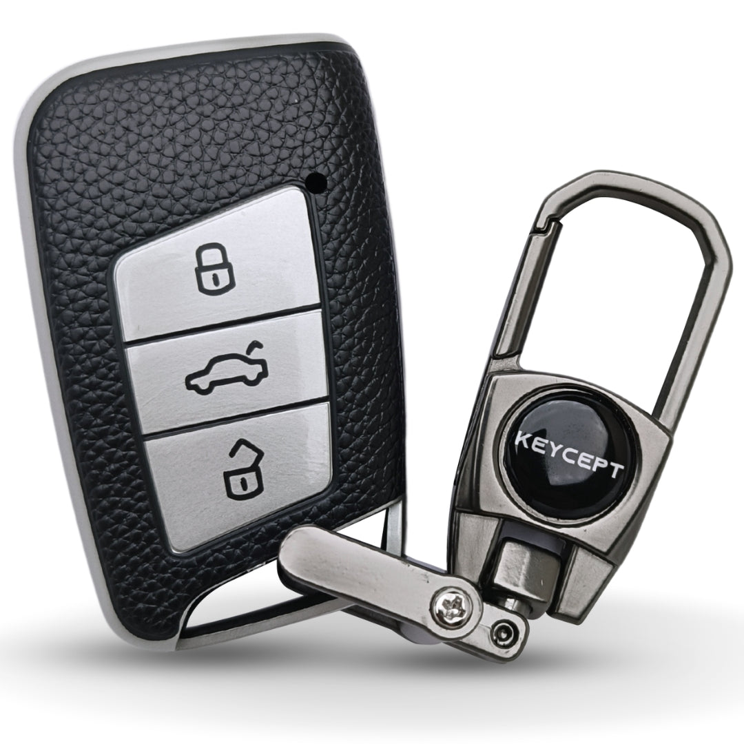Skoda/Volkswagen TPU Leather Key Cover with Keychain. (Type 2)