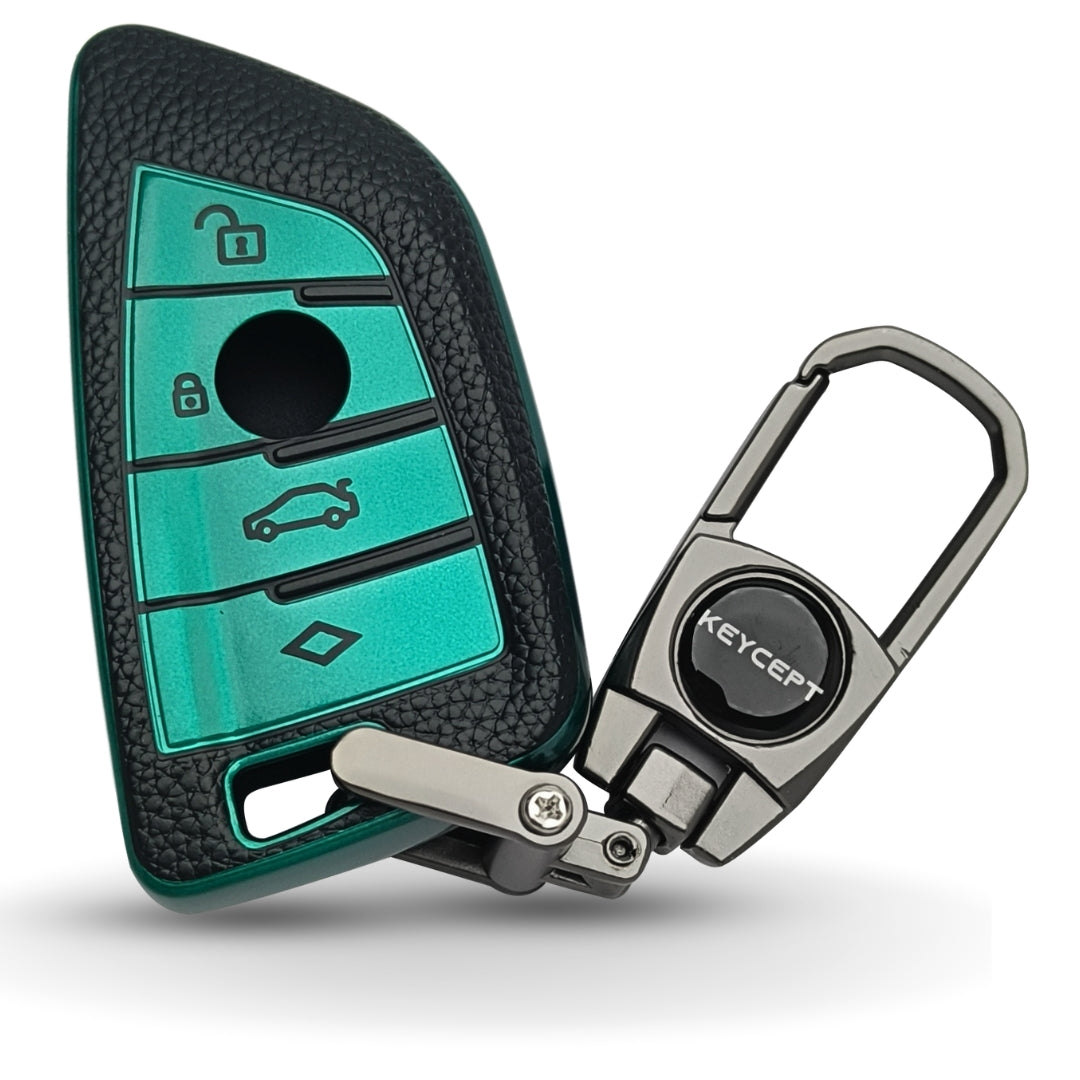 BMW TPU Leather Key Cover With Keychain. (Type 2)