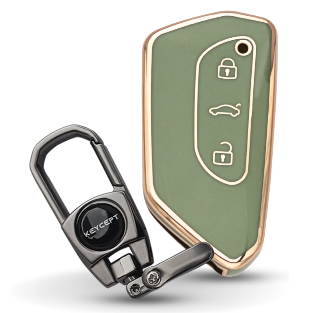 Skoda/Volkswagen Gold Line TPU Key Cover with Keychain (Type 2)