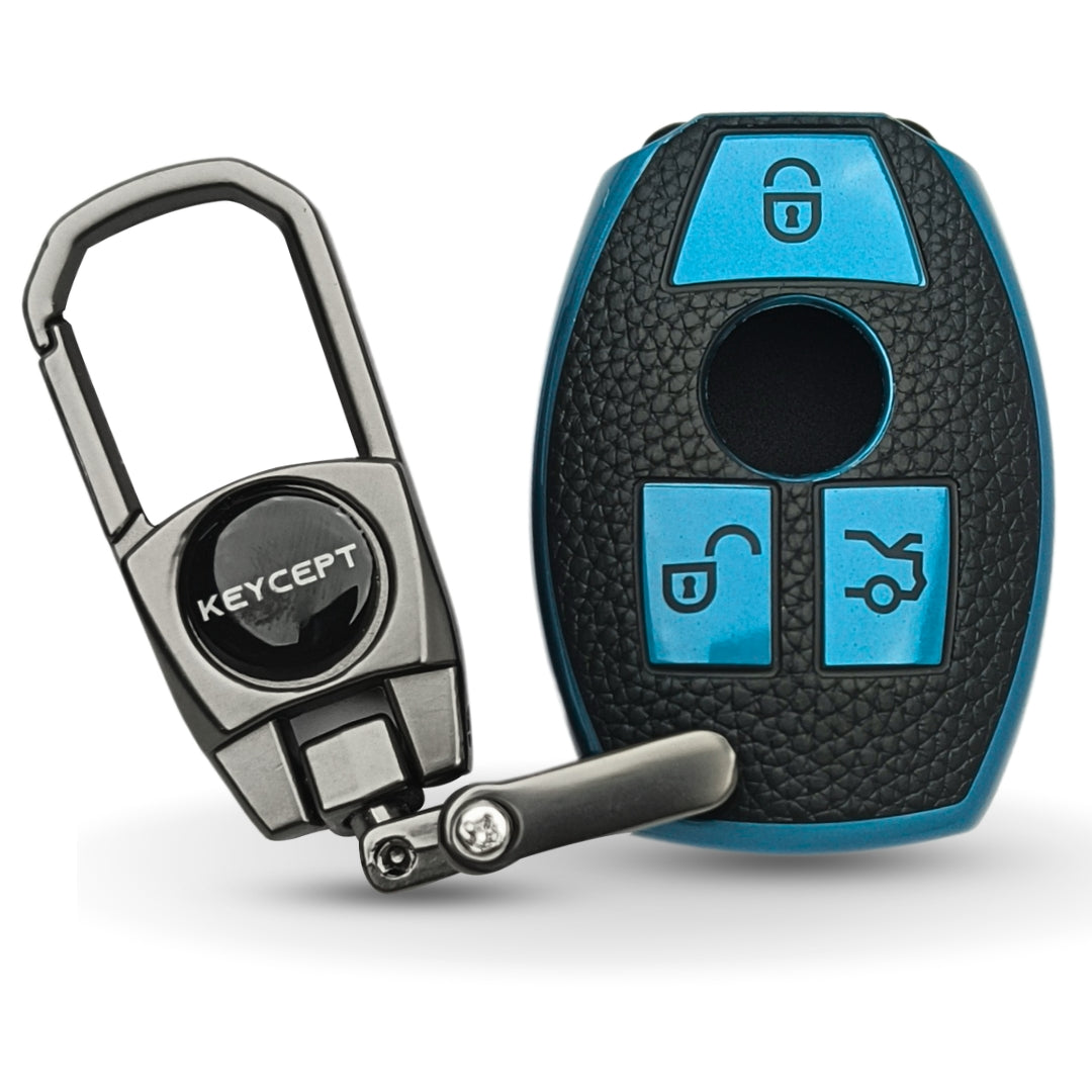 Mercedes Benz TPU Leather Key Cover with Keychain. (Type 2)