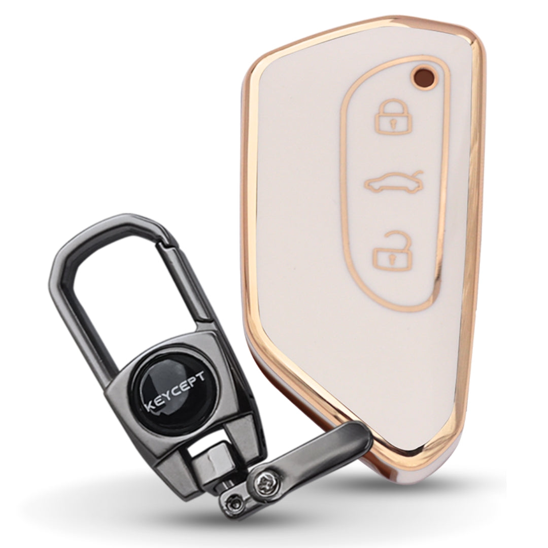 Skoda/Volkswagen Gold Line TPU Key Cover with Keychain (Type 2)