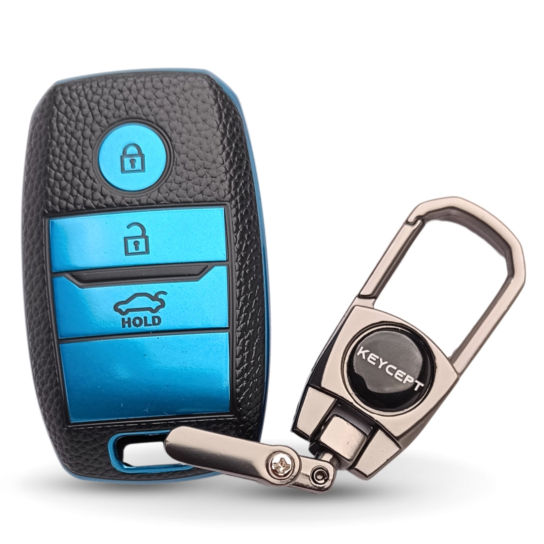 Kia TPU Leather Key Cover with Keychain. (Type 2)