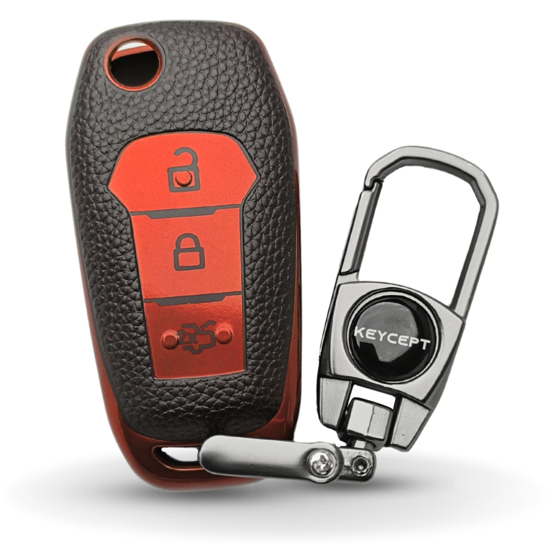 Ford TPU Leather Key Cover with Keychain. (Type 2)