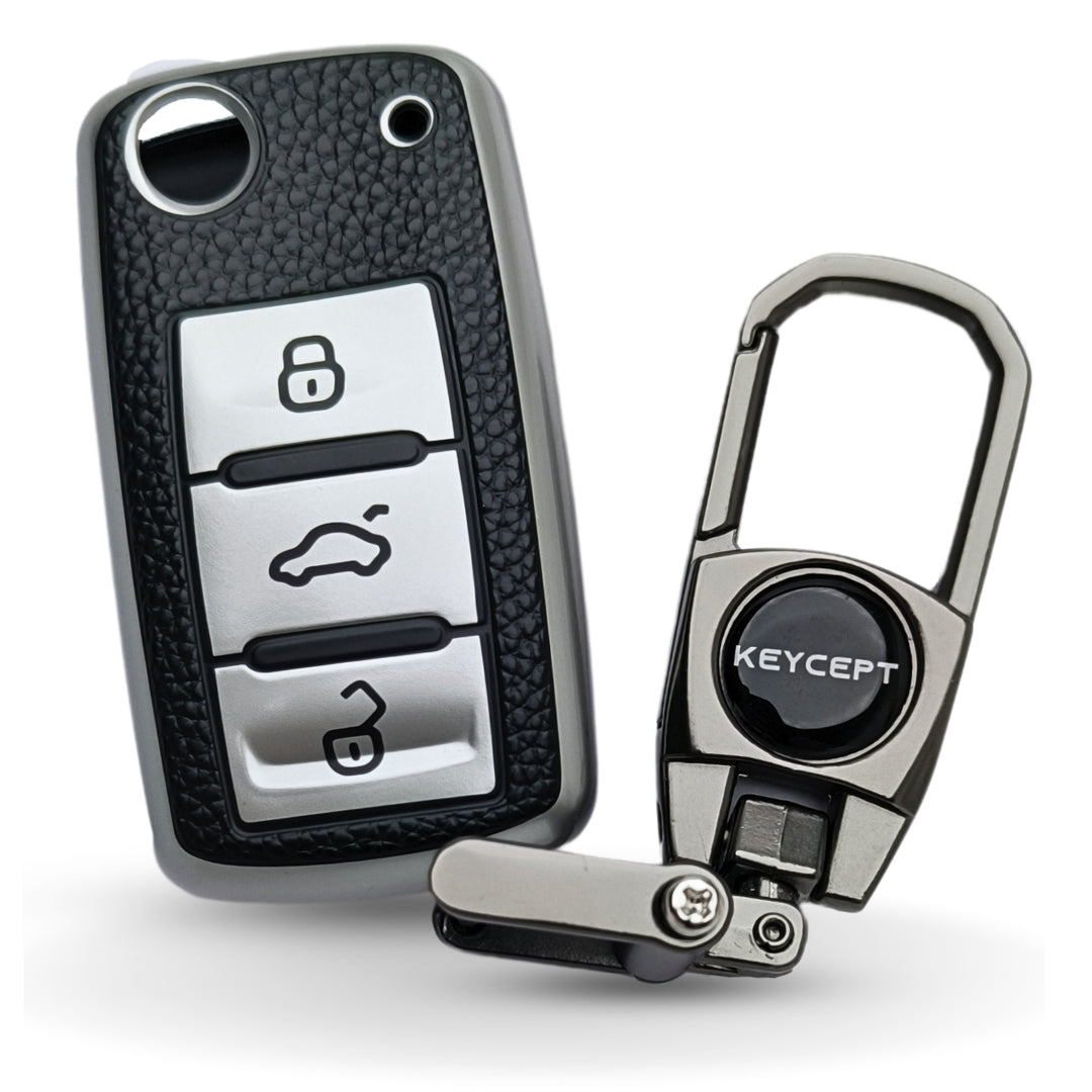 Skoda/ Volkswagen TPU Leather Key Cover with Keychain. (Type 2)