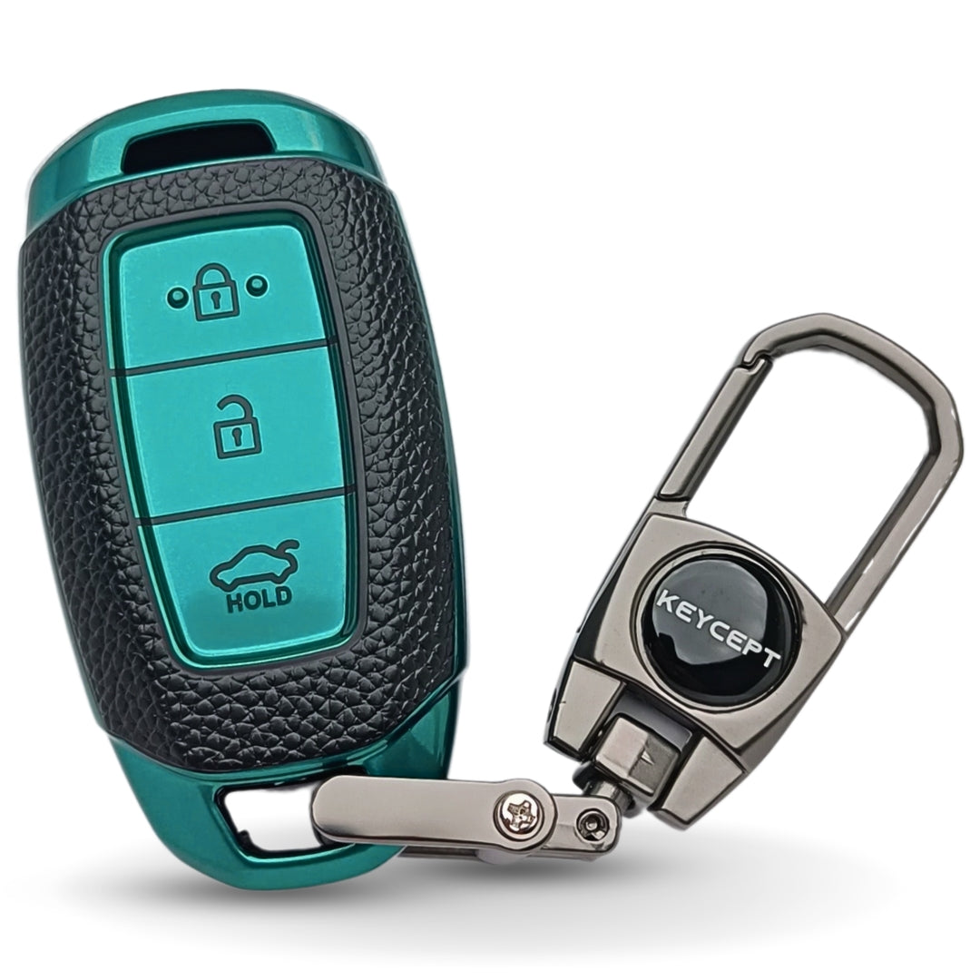 Hyundai TPU Leather Key Cover with Keychain. (Type 2)