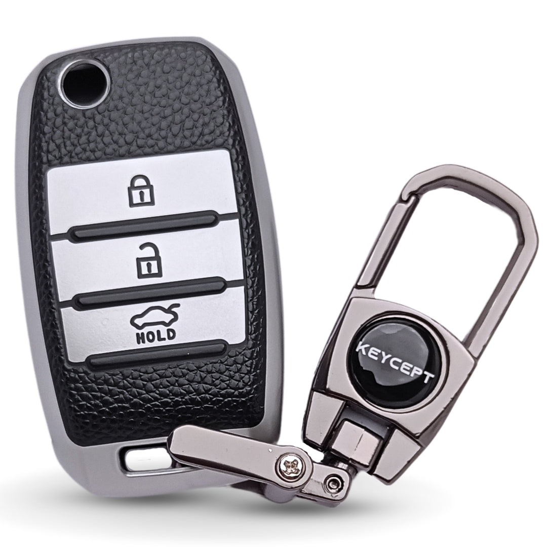 Kia TPU Leather Key Cover with Keychain. (Type 2)