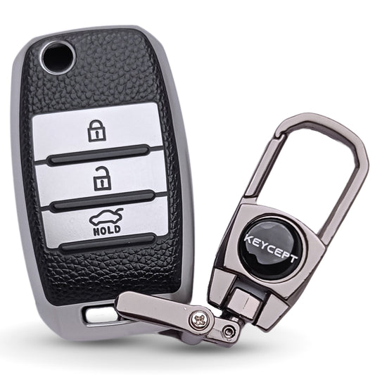 Kia TPU Leather Key Cover with Keychain. (Type 2)
