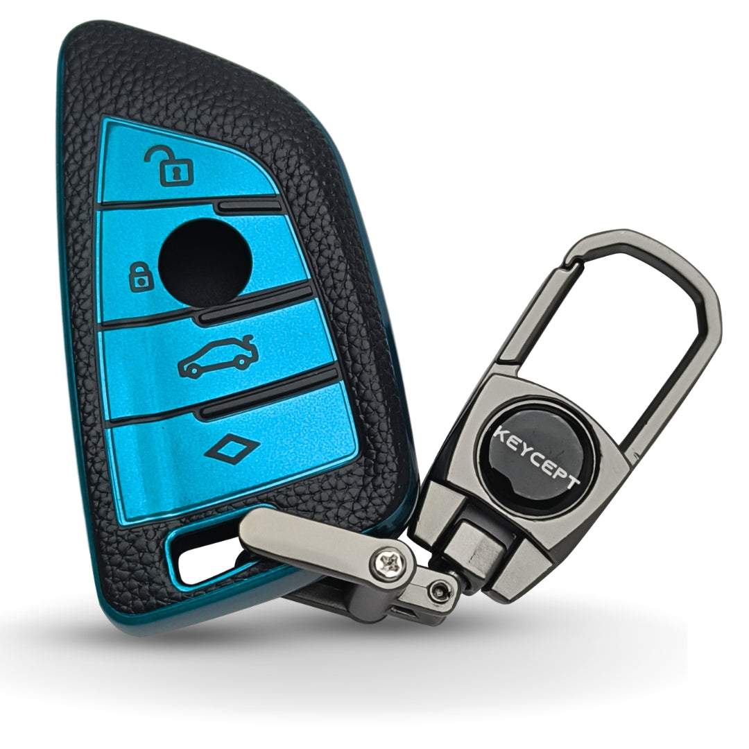 BMW TPU Leather Key Cover With Keychain. (Type 2)