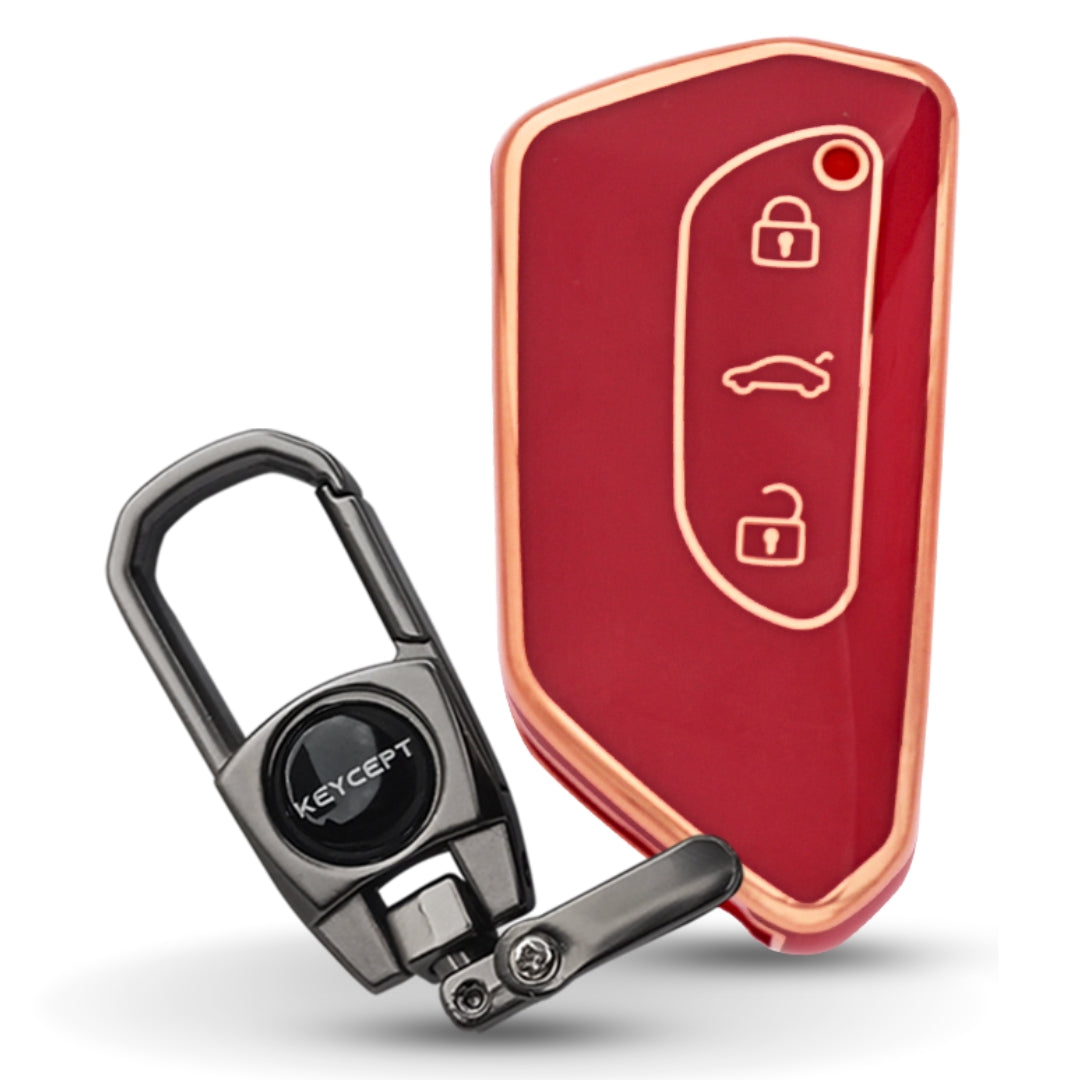 Skoda/Volkswagen Gold Line TPU Key Cover with Keychain (Type 2)