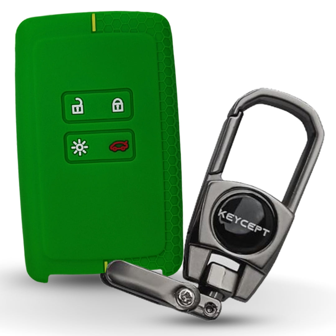 Green Silicone car key cover for Renault Kiger, Triber Smart Card Key with keychain