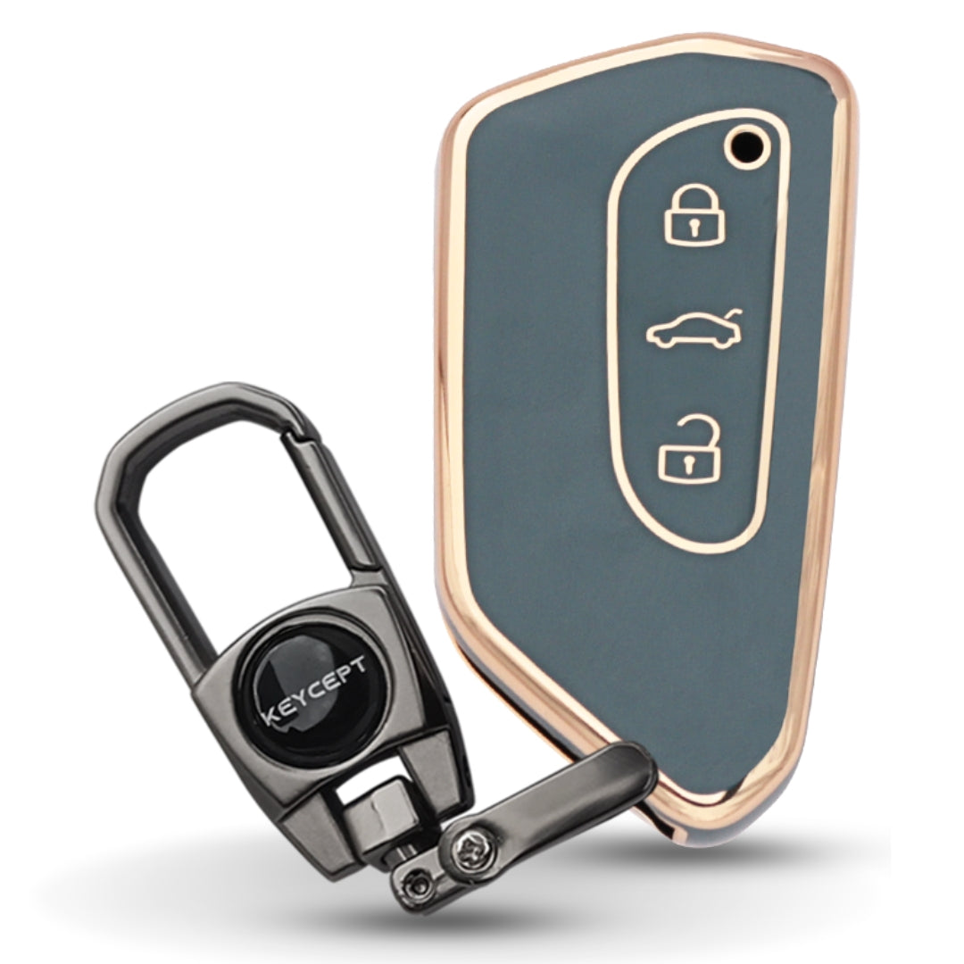 Skoda/Volkswagen Gold Line TPU Key Cover with Keychain (Type 2)
