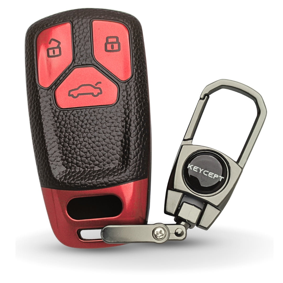 Red TPU Leather Key Cover for Audi A4, S4, B7, B8, A6, A5, A7, A8, Q5, S5, S6, Q7 3 button smart key With Keychain