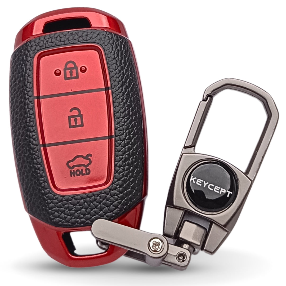 Hyundai TPU Leather Key Cover with Keychain. (Type 2)
