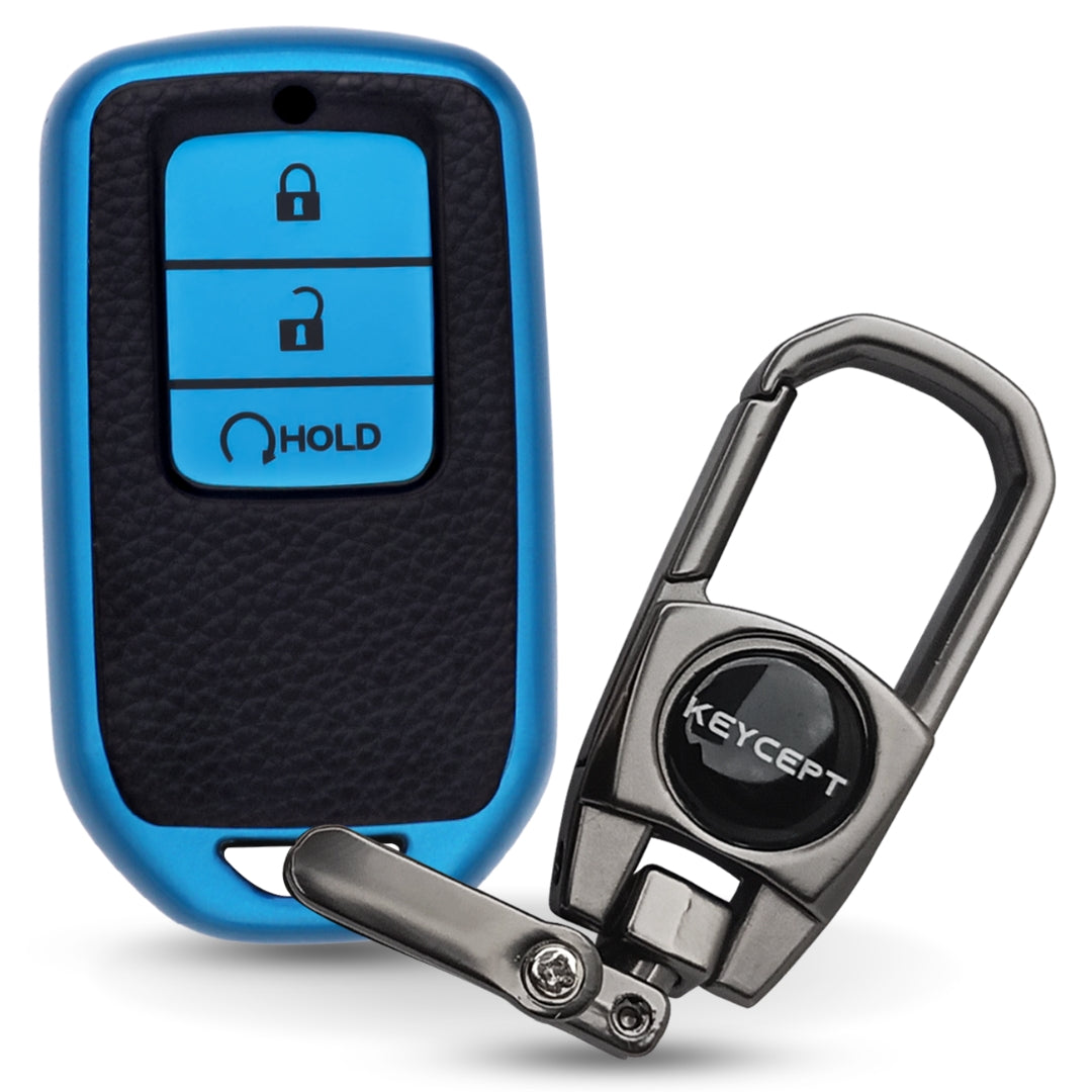 Keycept TPU Leather Car Key Cover for Honda City, Elevate, Civic, Jazz, Brio, Amaze, CR-V, WR-V, BR-V, Mobilio, Accord 3 Button Smart Key with keychain (Type K2)