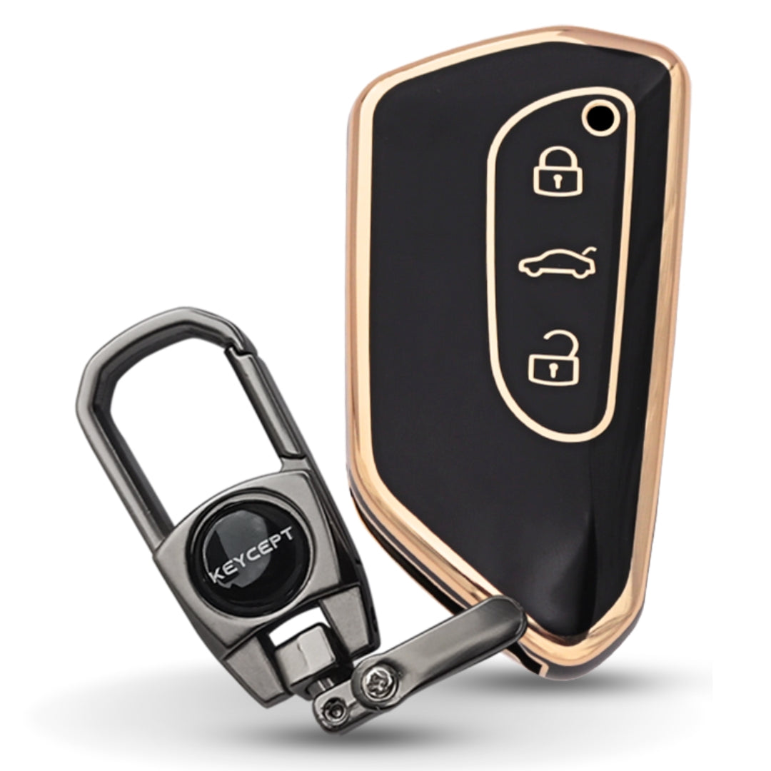 Skoda/Volkswagen Gold Line TPU Key Cover with Keychain (Type 2)