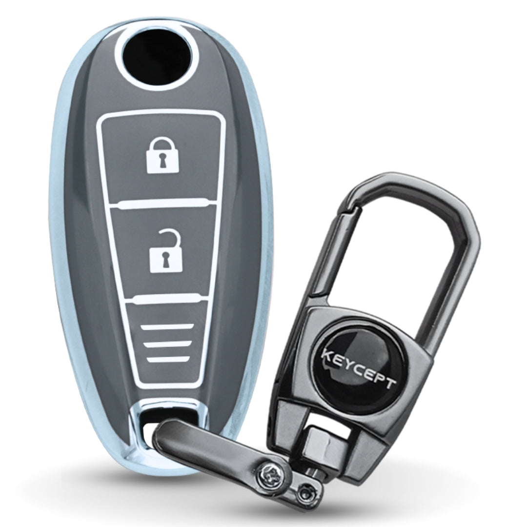 Silver Line TPU Key cover for Suzuki Baleno, Brezza, S-Cross, Ciaz, Swift, Vitara, Ignis, XL6 2 with Keychain.