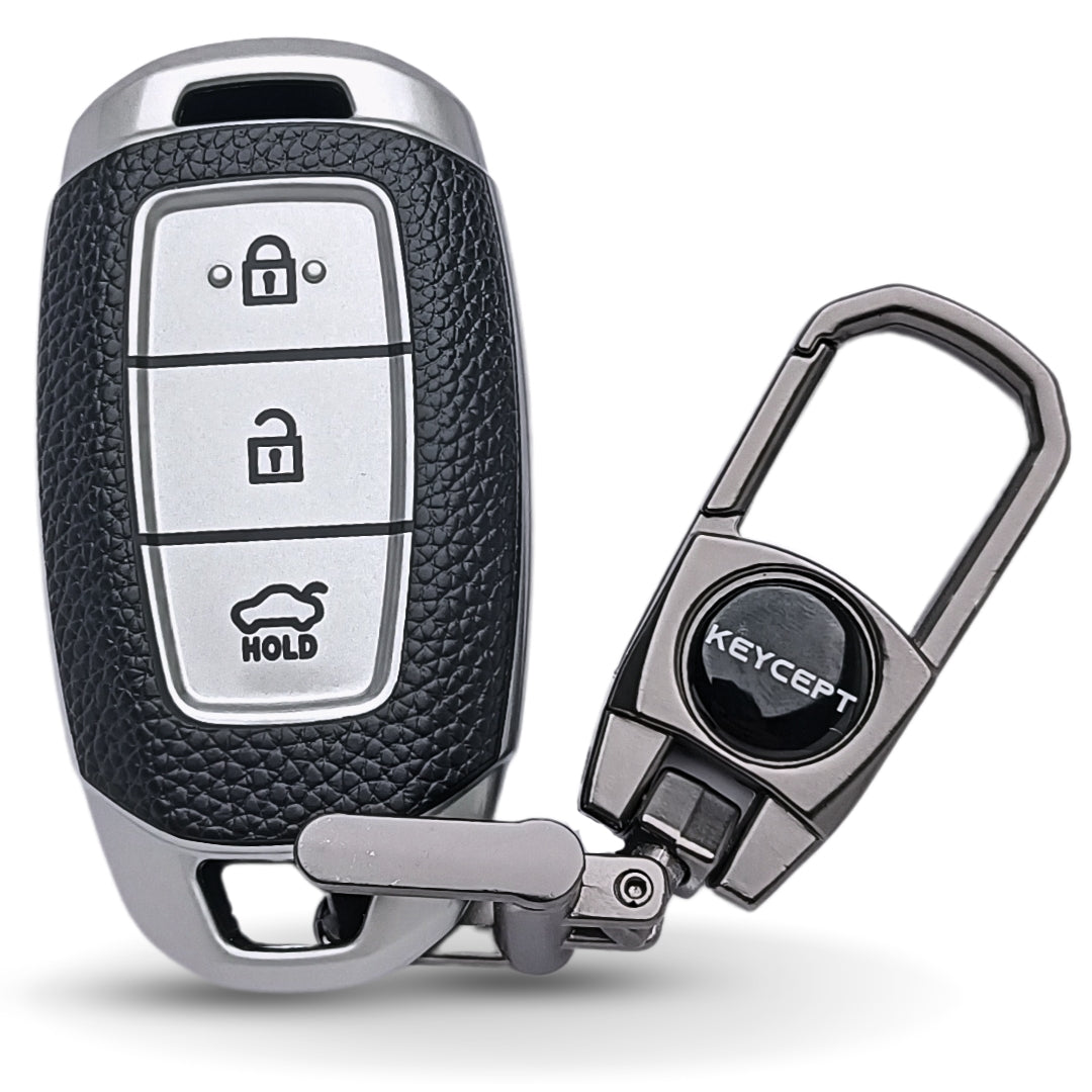 Hyundai TPU Leather Key Cover with Keychain. (Type 2)