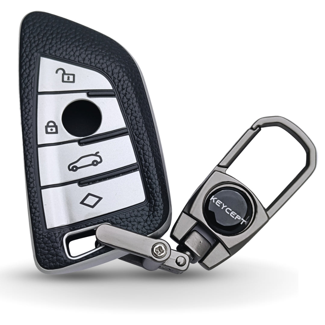 BMW TPU Leather Key Cover With Keychain. (Type 2)