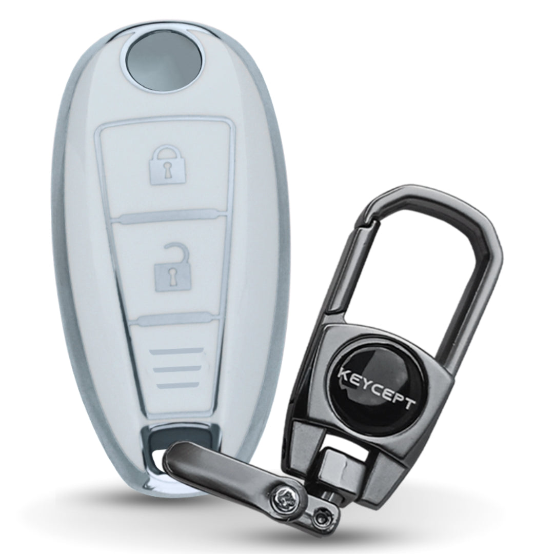 Silver Line TPU Key cover for Suzuki Baleno, Brezza, S-Cross, Ciaz, Swift, Vitara, Ignis, XL6 2 with Keychain.
