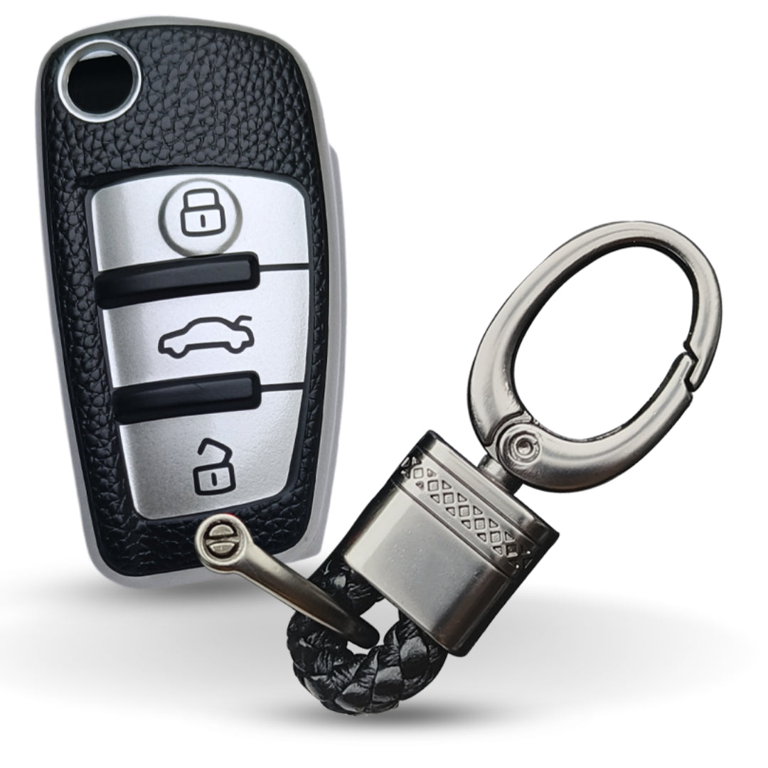 Audi TPU (Artificial) Leather Key Cover with Keychain. (Type 4)