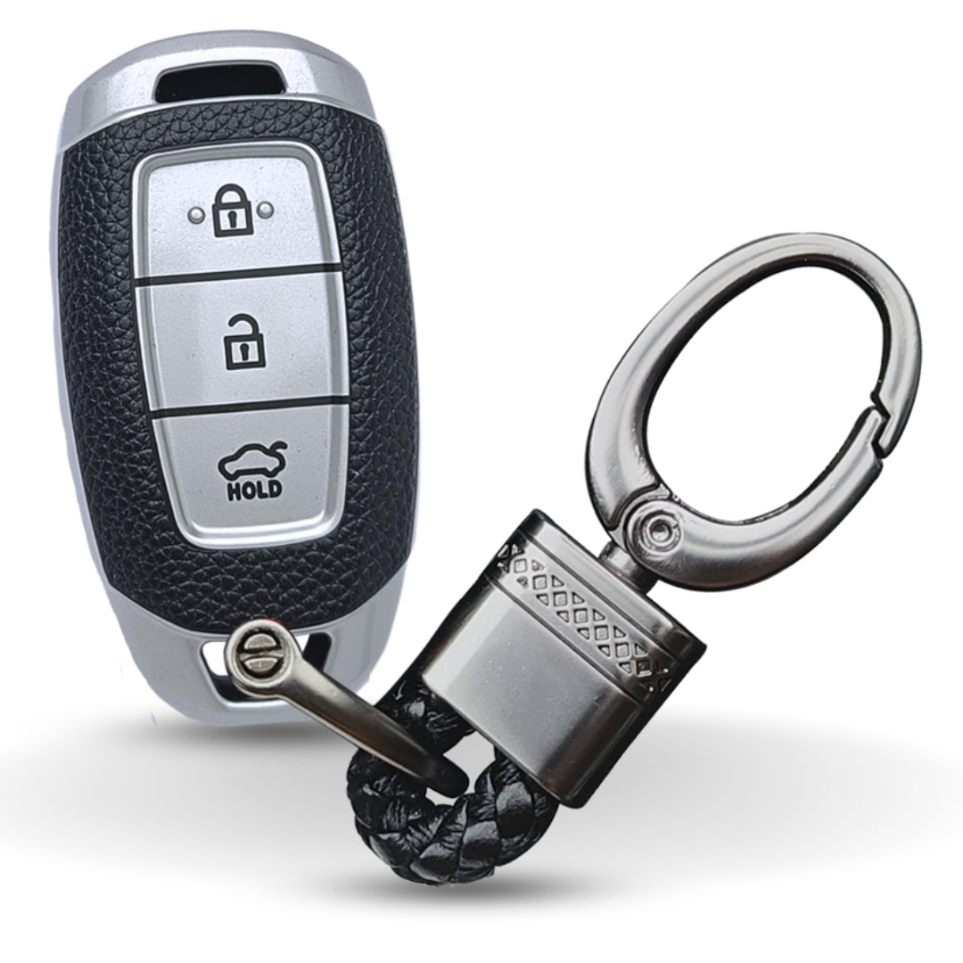 Hyundai TPU (Artificial) Leather Key Cover and Keychain. (Type 4)