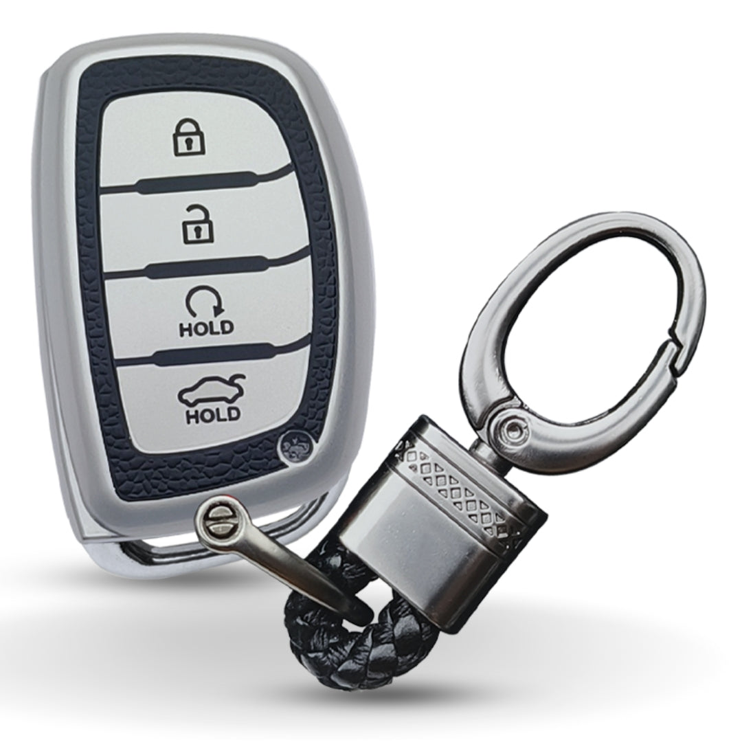 Hyundai TPU (Artificial) Leather Key Cover and Keychain. (Type 4)