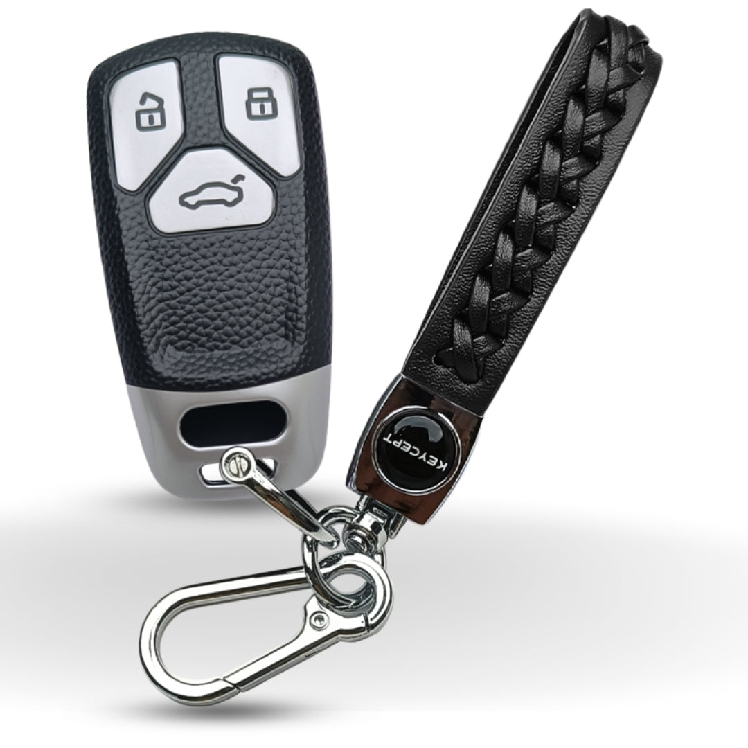 Audi TPU (Artificial) Leather Key Cover and Keychain (Type 5)