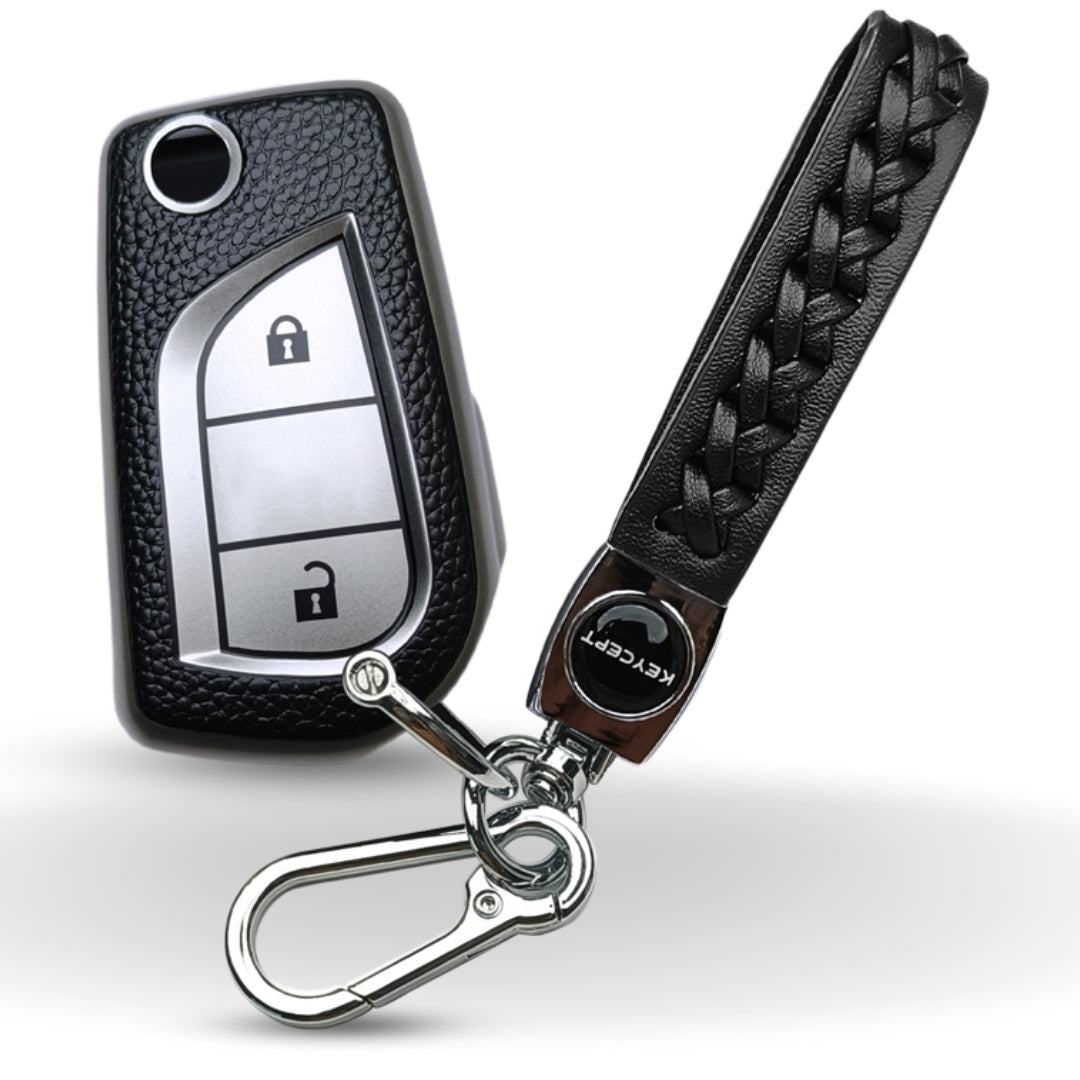Toyota TPU (Artificial) Leather Key Cover with Keychain (Type 5)