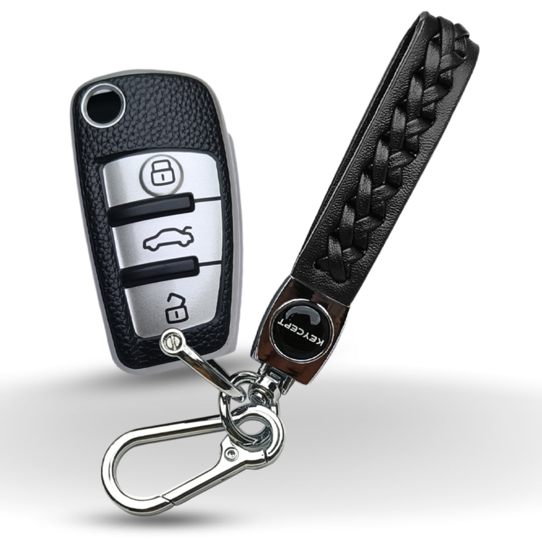 Audi TPU (Artificial) Leather Key Cover with Keychain. (Type 5)