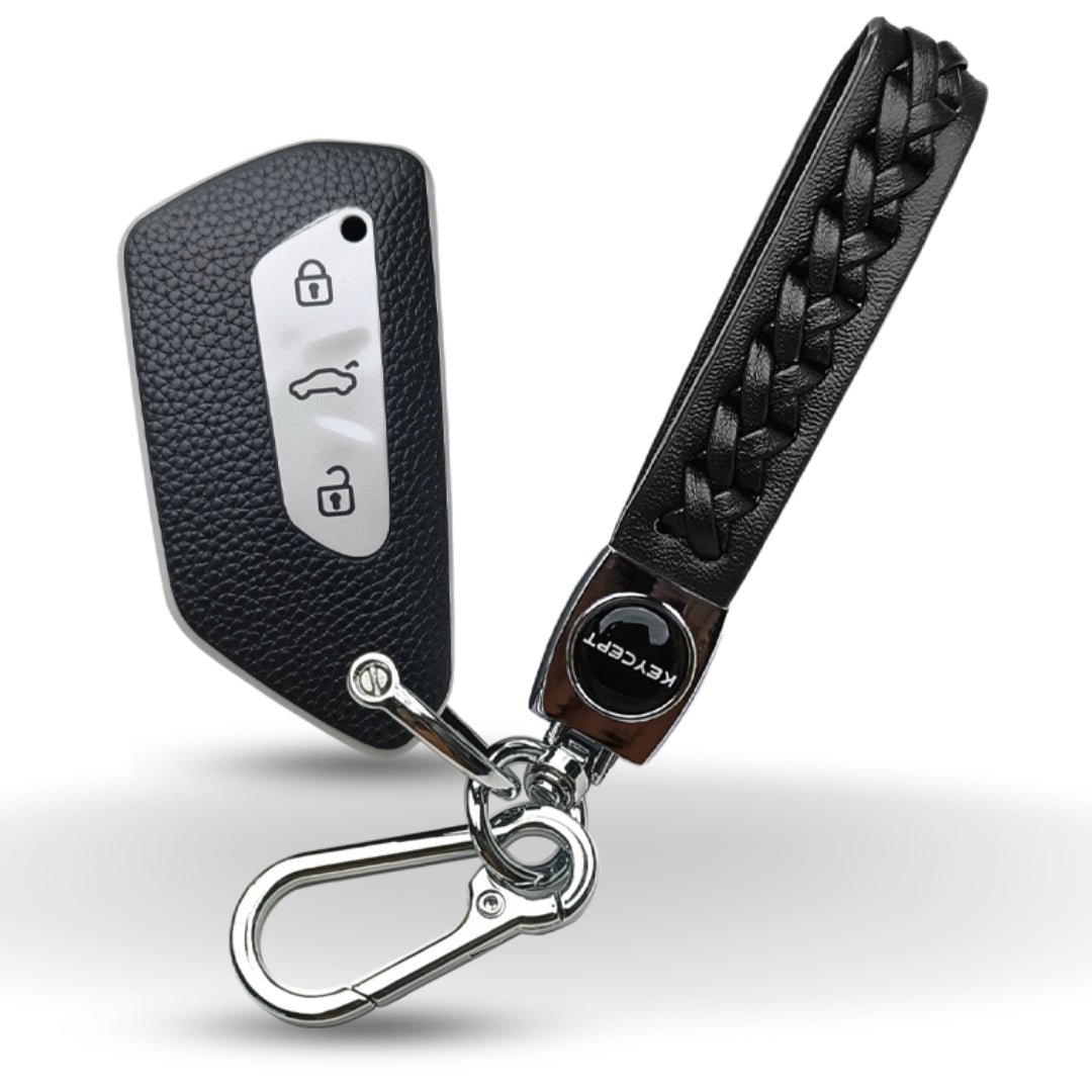 Skoda/Volkswagen TPU (Artificial) Leather Key Cover and Keychain. (Type 5)