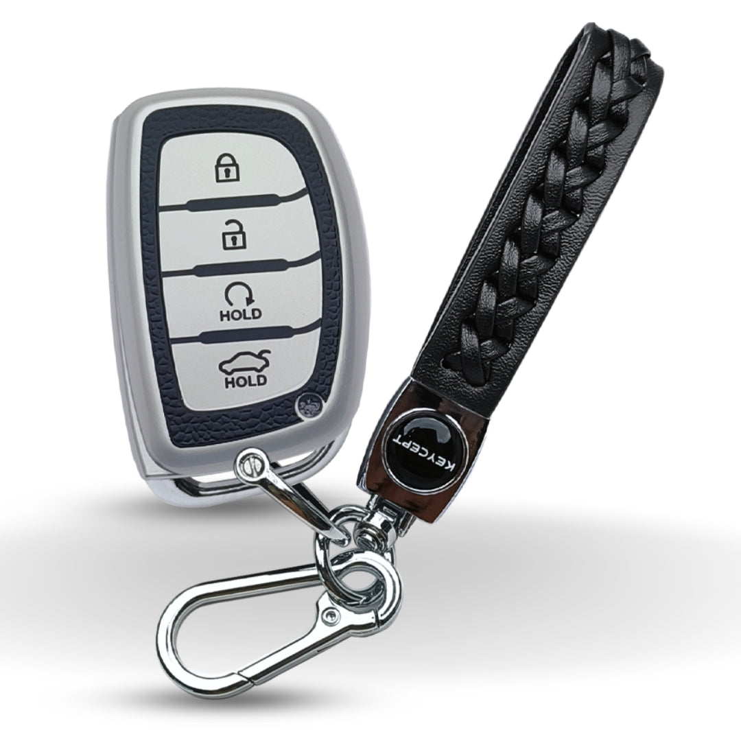 Hyundai TPU (Artificial) Leather Key Cover and Keychain. (Type 5)
