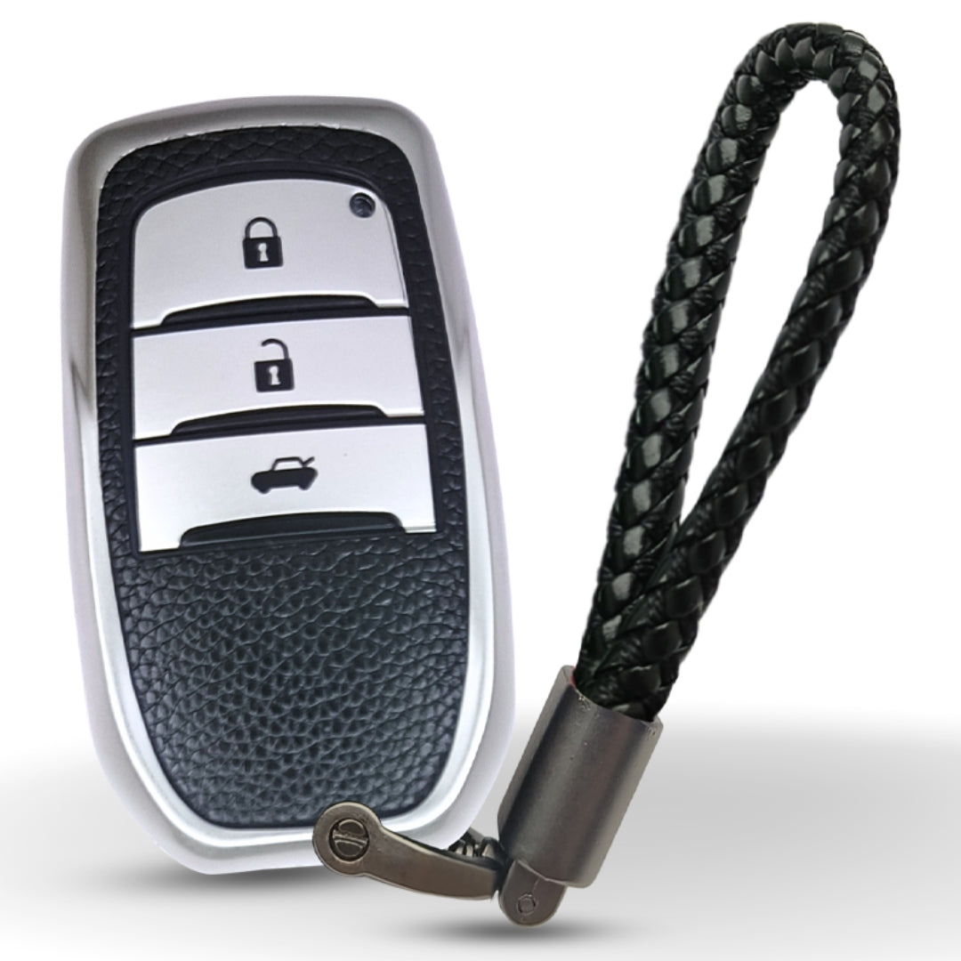 Toyota TPU (Artificial) Leather Key Cover with Keychain (Type 6)