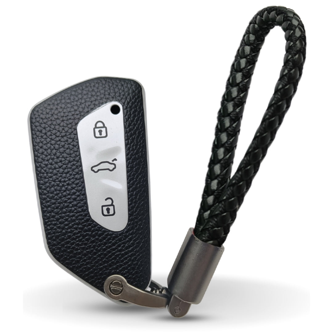Skoda/Volkswagen TPU (Artificial) Leather Key Cover with Keychain. (Type 6)